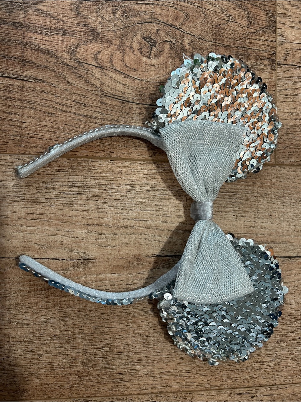 Minnie Mouse Ear Headband Silver Sequined